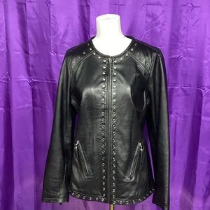 Elegant Bradley by Bradley Bayou Black Leather Jacket with Eyelet  Accents